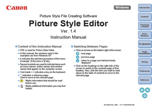 Download Instruction Manual for Canon Picture Style Editor V 1.4